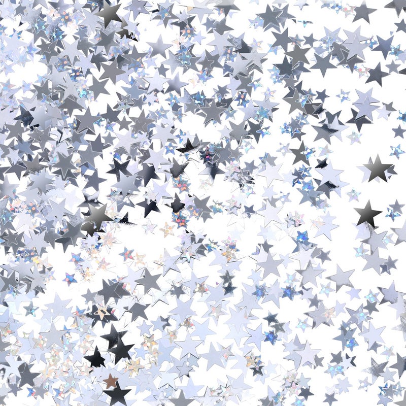 TecUnite Silver Metallic Star Confetti for Tables Silver and Glitter Star Table Confetti for Wedding Birthday Party Decoration, 60 Grams/ 2.1 Ounce - Image 1